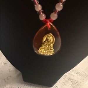 Played  Gold and Red Pendant adjustable Necklace